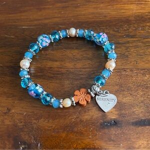 Serenity Prayer Handmade Hawaiian Elastic Bracelet Beaded Blue Tones OS